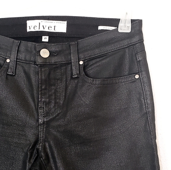 Velvet By Graham & Spencer Black Waxed Skinny Pants NEW Womens Size 25 Mid Rise - Picture 3 of 10